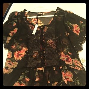 NWT Buffalo black and pink floral sheer blouse.
