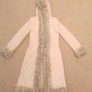 Bebe long white coat with fur