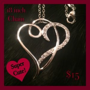 925 Sterling Silver Heart With Crystals Necklace.