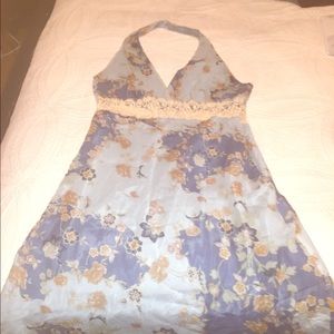 Shelli Segal Laundry halter blue floral gown.