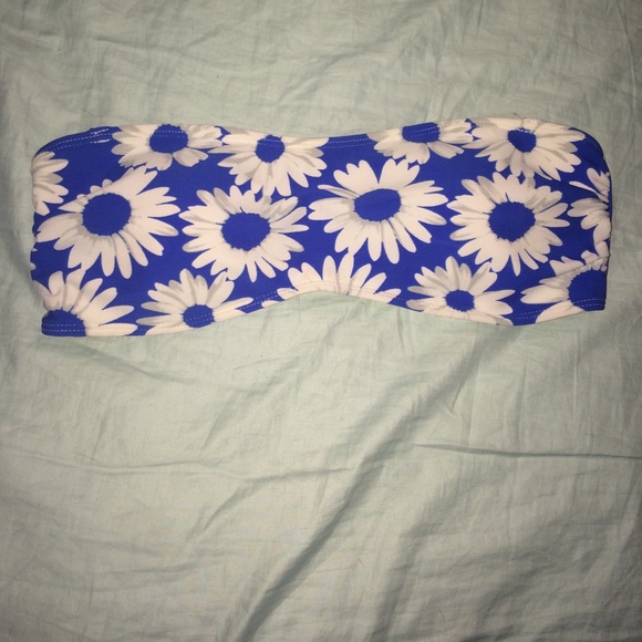 Blue and white floral bikini top- fits like s/m