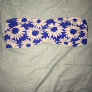 Blue and white floral bikini top- fits like s/m