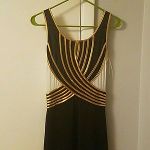 A'gaci floor length white, gold and black Dress