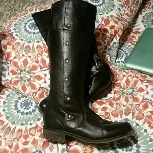 Black Moto Boots with Gold Rivet and Zipper back