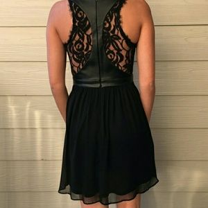 BCBG black leather and lace dress.