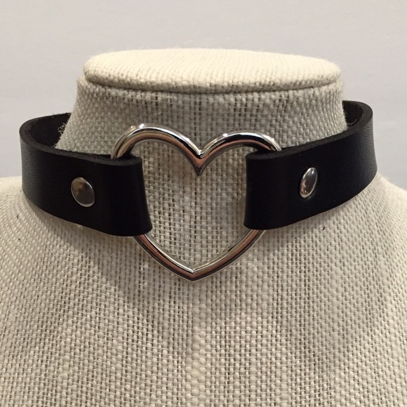 Black Heart Choker Faux Leather Collar Snap