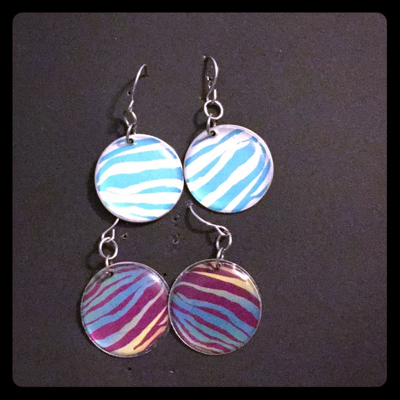 Colorful Zebra Print Dangly Earrings (2 pair)