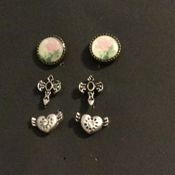 Cross, Winged Heart, and Floral Painting Earrings