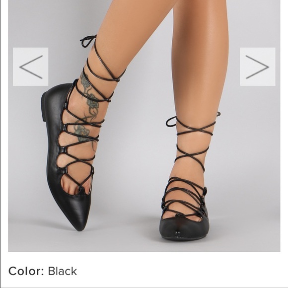 Lace Up Strappy Pointy Toed Flats