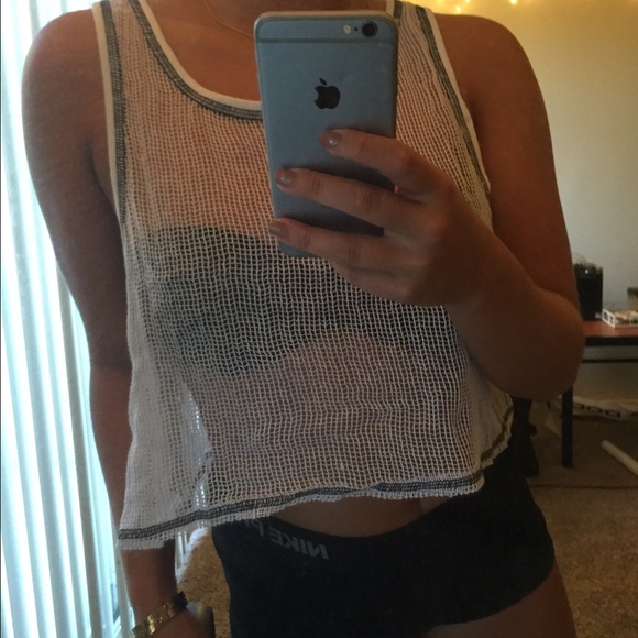 black and white mesh LF top
