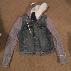 Free People Knit Hooded Denim Jacket Indie Wash