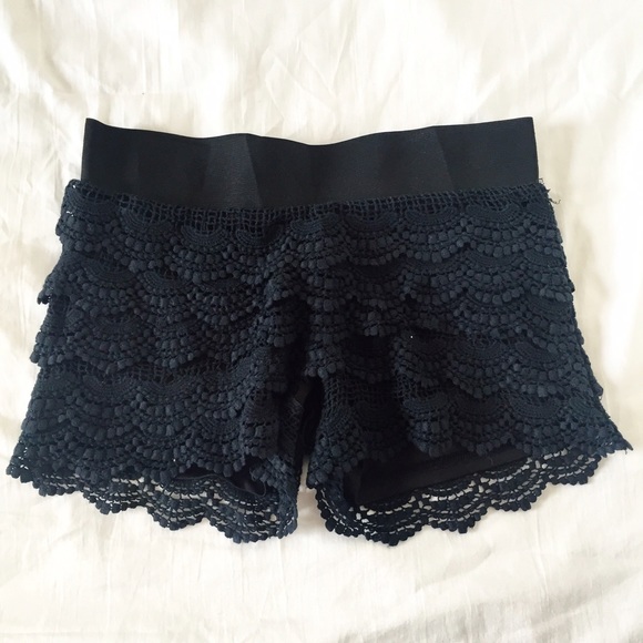 Lace layered black shorts
