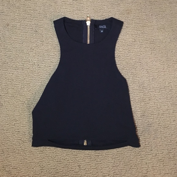 Black ANGL crop top with gold zipper in back