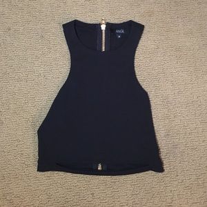 Black ANGL crop top with gold zipper in back