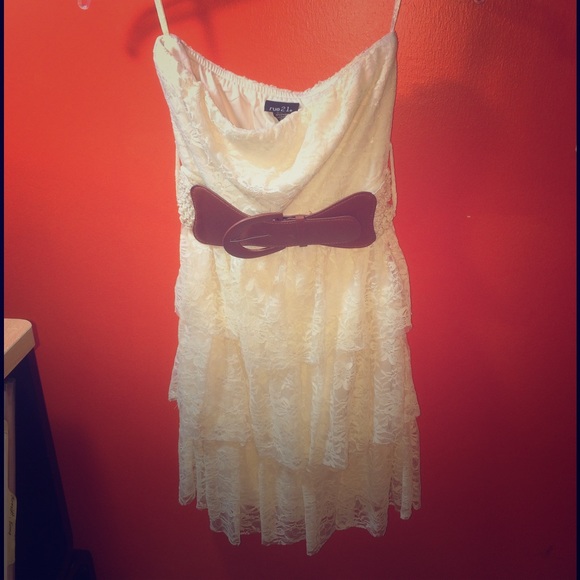 Strapless ivory lace dress