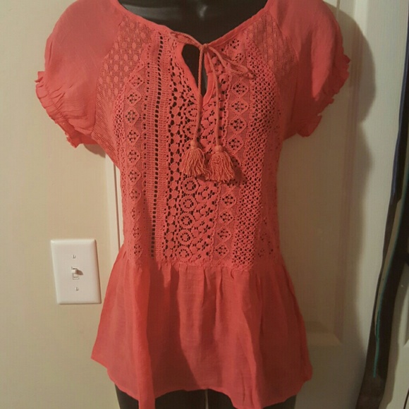 Coral lace baby doll shirt