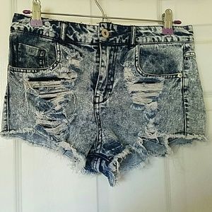 Destroyed Blue Light Wash Denim Shorts