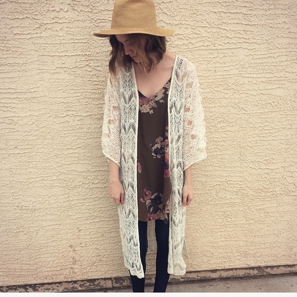 Minkpink long cream/white duster cardigan