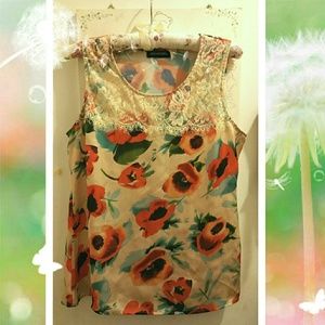 Brand new floral print lace satin top.