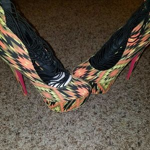 Multi color, spike heel strappy stilettos