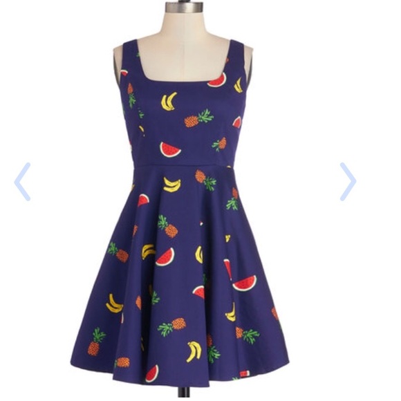 Modcloth fruit dress blue, watermelon, banana