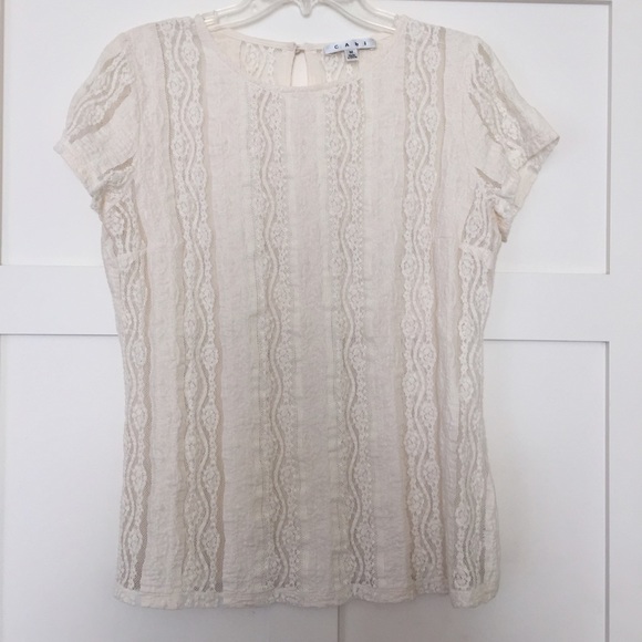 CAbi Lace Tee in Ecru (Cream)