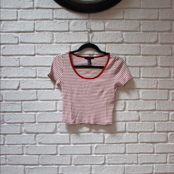 Red and White Striped Crop Top