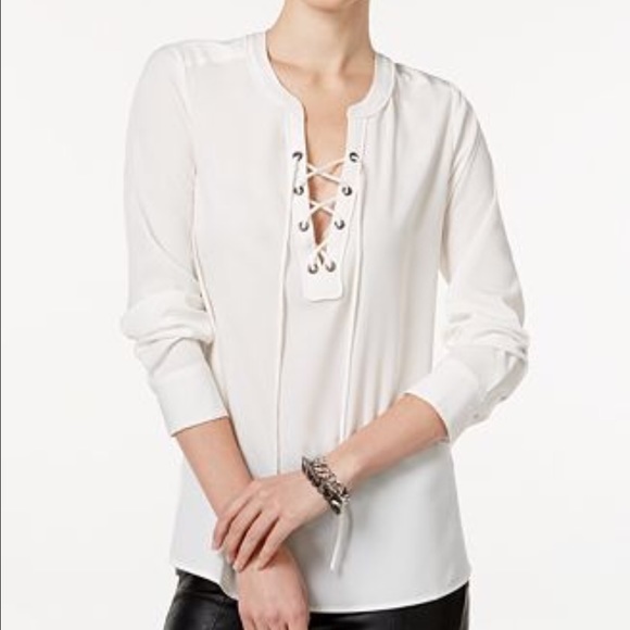 White Lace Up Blouse