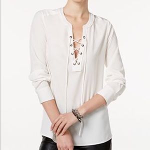White Lace Up Blouse