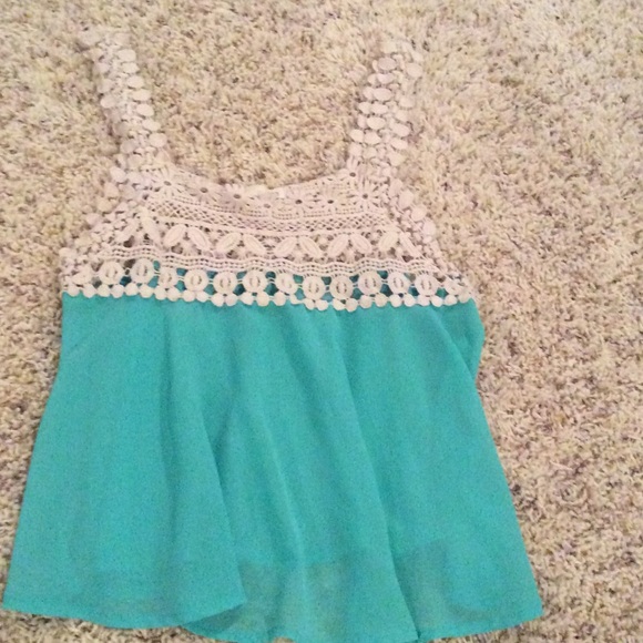 Teal and Lace Chiffon crop