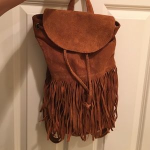 Brandy Melville brown fringe bucket backpack
