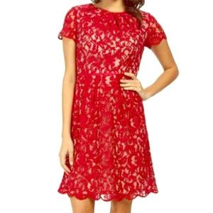 Red and nude lace dress