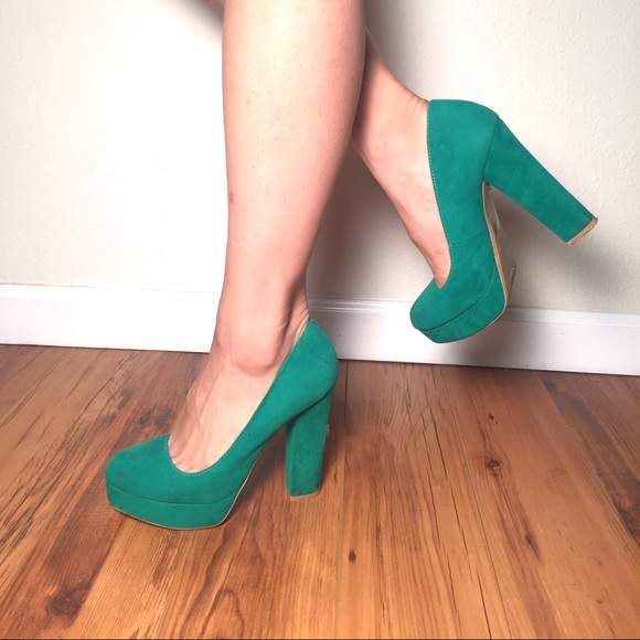 Chunky platform green heels