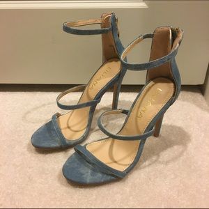 Washed denim 3 straps heels