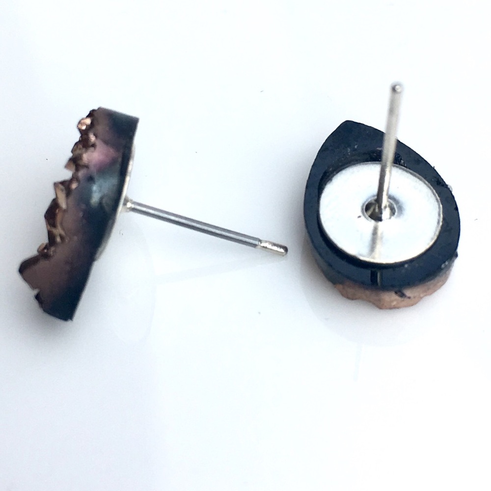 3 for 15🎀 rose gold Druzy style teardrop studs - Picture 4 of 4