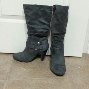 Grey suede heel boots