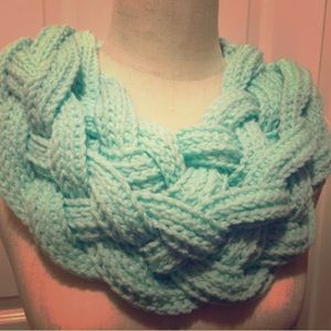 Braided infinity scarf in light turquoise