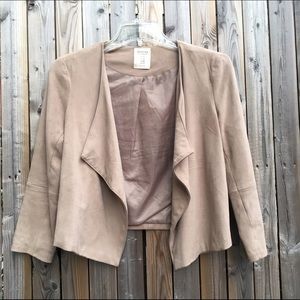Bershka Taupe Suede Crop Drape Jacket SZ S