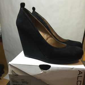 Black suede wedges