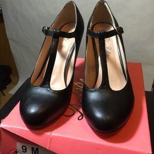 Black t-strap Mary Jane heels