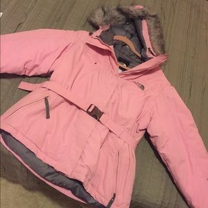 The North Face pink puffer ski jacket