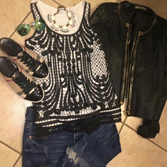 Express Black & White Two Layered Tank Top.