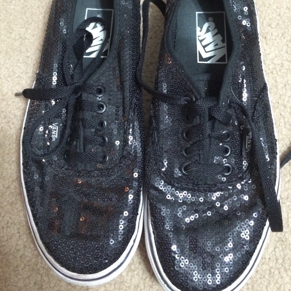 Only worn once or twice black sequin vans!