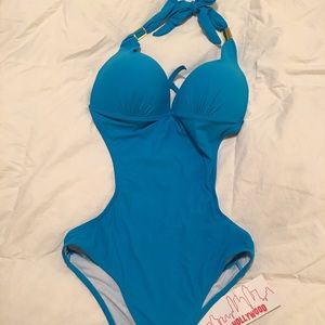 NWT Halter tie push up cutout open back swimsuit