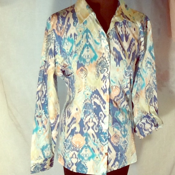 Chico's Resort wear, batik graphic print shirt