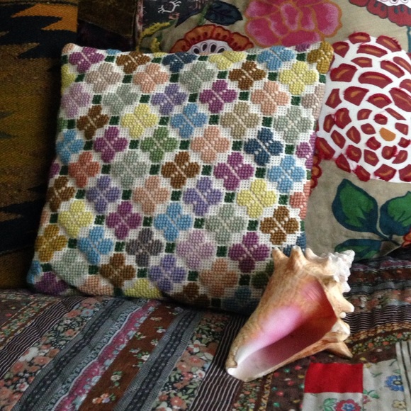 Vintage Needlepoint Throw Pillow Bed