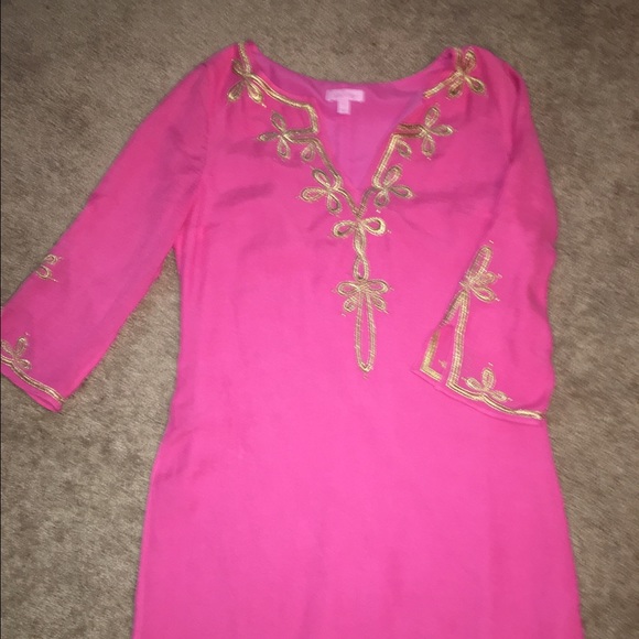 Lilly Pulitzer pink with gold embellishments dress