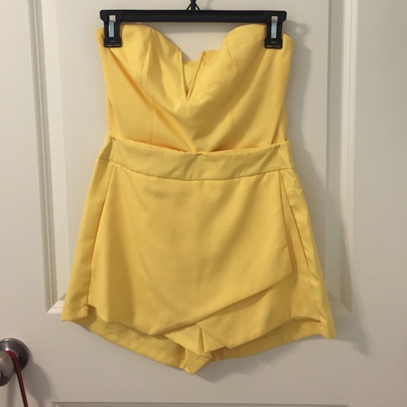 Tea & Cup Strapless Yellow Romper