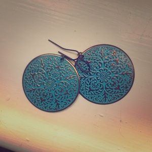 Blue Mandala Style Circle Earrings
