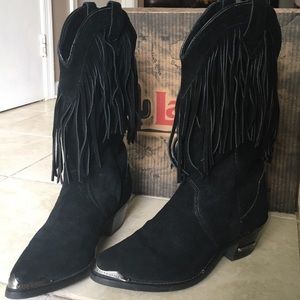 Black Leather Harley Davidson Fringe Cowboy Boots